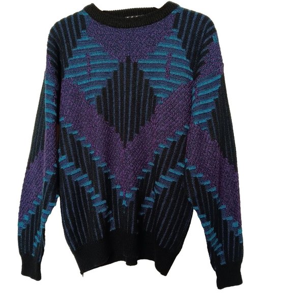 Nuovo New Forces Other - Vintage 90s Nuovo New Forces Large Sweater 3D Look Blue Black Purple Geometric